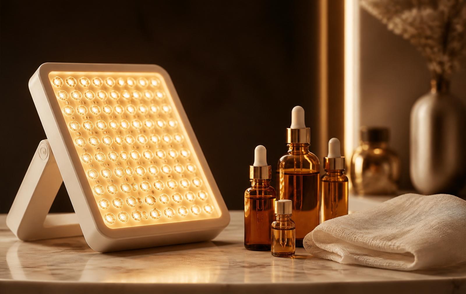 LED light-therapy panel and skin rejuvenation serums
